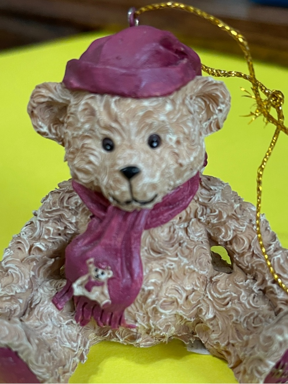 Vintage Harrods 1999 Textured Bear Ornament w/ Maroon Hat and Scarf - Picture 7 of 9
